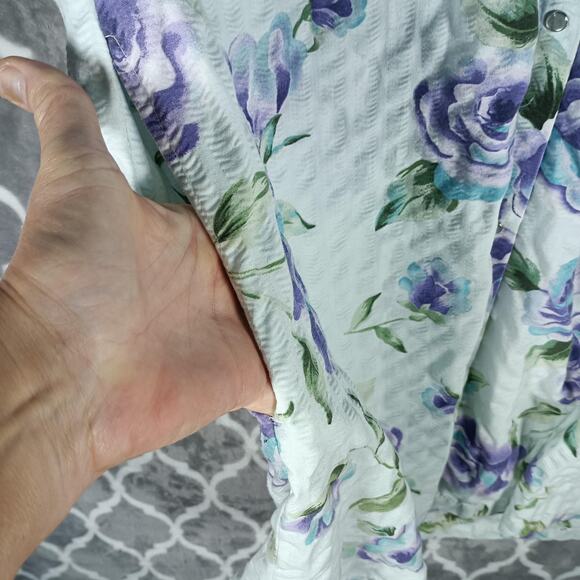 Vintage Crowntuft Housecoat XL Purple Floral Snap Front Duster Smock Pockets - Picture 7 of 11